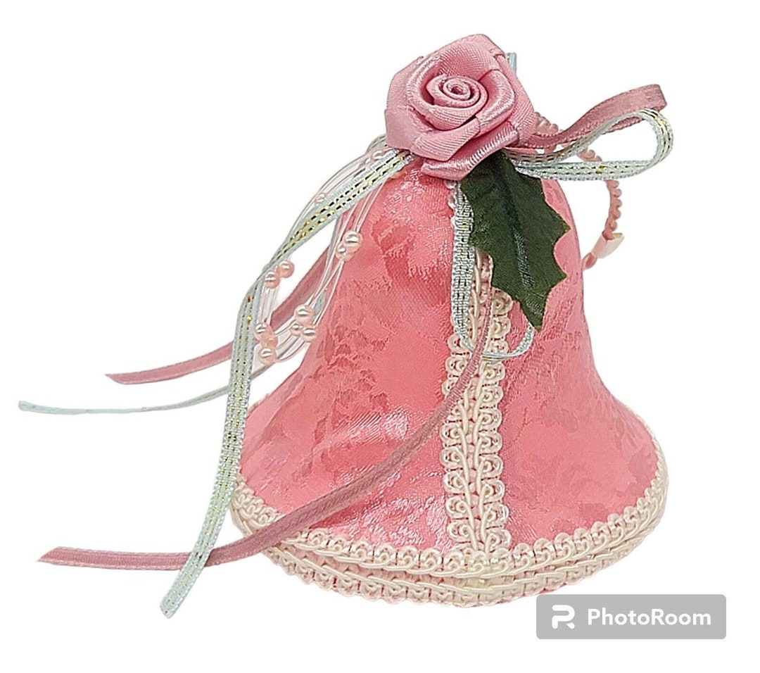 Bell Pink Ribbon Vintage Pink Satin Christmas Ornament Bell With Lace Ribbons Rose Dove ...