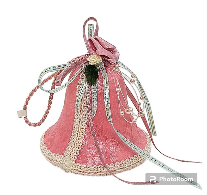 Bell Pink Ribbon Vintage Pink Satin Christmas Ornament Bell With Lace Ribbons Rose Dove ...