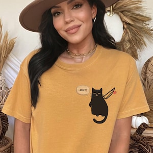 Murder Kitty Comfort Colors Tshirt, Murder Cat Shirt, Comfort Colors Cat with Knife Shirt, Funny Kitty Shirt, Halloween Shirt with Black Cat