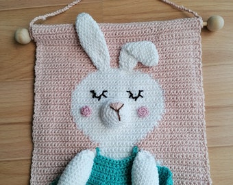 Wall Hanger Mural Rabbit Lady Crochet Nursery Cotton