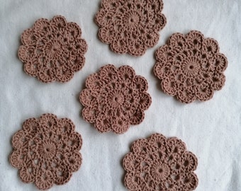 Crocheted glass coaster, cotton, coaster doilies crocheted, brown, quantity selectable