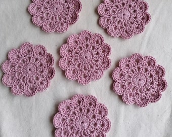 Crocheted glass coaster, cotton, coaster doilies crocheted, old pink, pastel, quantity selectable