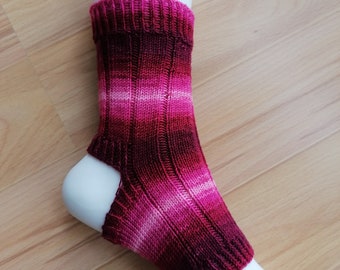 Yoga - socks, Pilates, wellness, dancing, size. 36-38 Heel and toe free, striped, wine red, vegan, skin-friendly