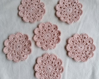 Crocheted glass coaster, cotton, coaster doilies crocheted, skin-colored, pastel, quantity selectable