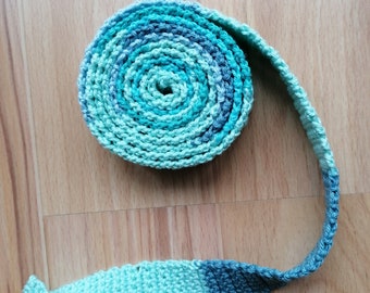 crocheted snail tape, barrier tape turquoise, blue approx. 2.5 x 170 cm, tape measure, Waldorf style,