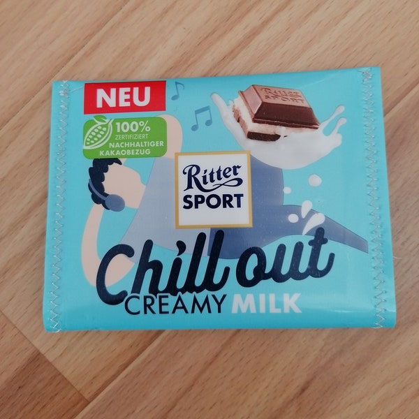 Schokopapier Börse, Minibörse, Chill out, creamy milk, upcycling, Kartenetui, Geldbeutel