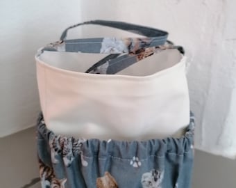 Jukebox carrying bag, transport bag, storage space for figures, grey/beige with cats