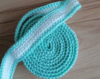 crocheted snail ribbon in white with turquoise edge, approx. 2 x 170 cm, barrier tape, playing ribbon, Waldorf style,