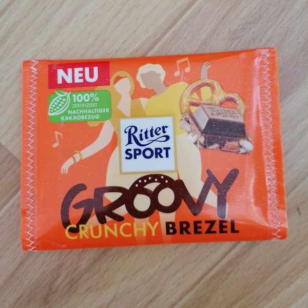 Schokopapier Börse, Minibörse, GROOVY Crunchy Brezel, upcycling, Kartenetui, Geldbeutel, orange