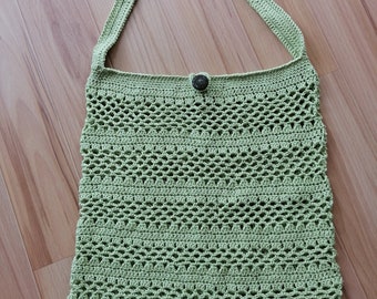 light green crochet bag with shoulder strap, shoulder bag, shopper, crocheted beach bag, cotton