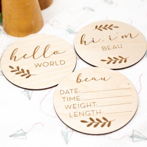 Plaques d’annonce de bébé | Marqueur de statistiques de naissance de bébé | Plaques en bois de bébé garçon de garçon | Introduction de bébé | Bonjour mon nom est cadeau de Noël