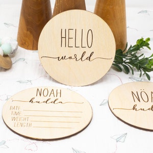 Plaques d’annonce de bébé | Marqueur de statistiques de naissance de bébé | Plaques en bois de bébé garçon de garçon | Introduction de bébé | Bonjour mon nom est cadeau de Noël