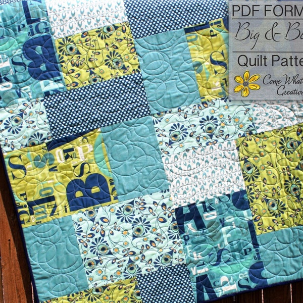 Baby Quilt Pattern, Fat Quarter Quilt Pattern, Big & Bold Baby Quilt Pattern, Lap Quilt Pattern, Beginner Quilt Pattern, Easy Quilt Pattern