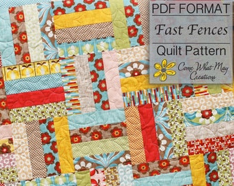 Rail Fence Pattern, Lap Quilt Pattern, PDF Baby Quilt Pattern, Beginner Baby Quilt Pattern, Fast Fences, Jelly Roll Pattern, Strip Quilt PDF