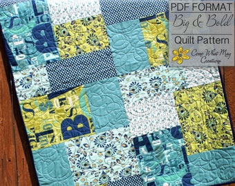 Baby Quilt Pattern, Fat Quarter Quilt Pattern, Big & Bold Baby Quilt Pattern, Lap Quilt Pattern, Beginner Quilt Pattern, Easy Quilt Pattern