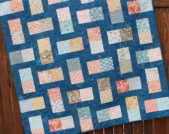 Blue Lap Quilt, Blue Quilt, Handmade Lap Quilt, Throw, Cider Quilt, Quilted Blanket, Marine Blue Coral Yellow Brown, Lap Quilt, Floral Quilt