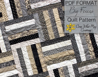 Big Fences Pattern, Lap Quilt Pattern, Beginner Quilt Pattern, Baby Quilt Pattern, Jelly Roll Pattern, Basic Pattern, Strip Quilt Pattern