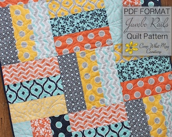 Baby Quilt Pattern, Lap Quilt Pattern, Jumbo Rails Baby Quilt Pattern, Rail Fence Quilt Pattern, Beginner Quilt Pattern, Easy Quilt Pattern