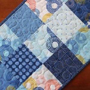 Blue Table Runner, Quilted Table Runner, Modern Table Runner, Navy Blue Table Runner