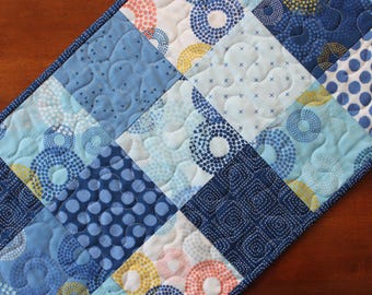 Blue Table Runner, Quilted Table Runner, Modern Table Runner, Navy Blue Table Runner