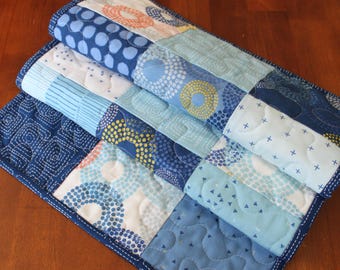 Blue Table Runner, Quilted Table Runner, Modern Table Runner, Navy Blue Table Runner