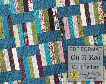 Lap Quilt Pattern, Jelly Roll Quilt Pattern, Baby Quilt Pattern, Beginner Quilt Pattern, Strip Quilt, PDF, Easy Quilt Pattern, On A Roll