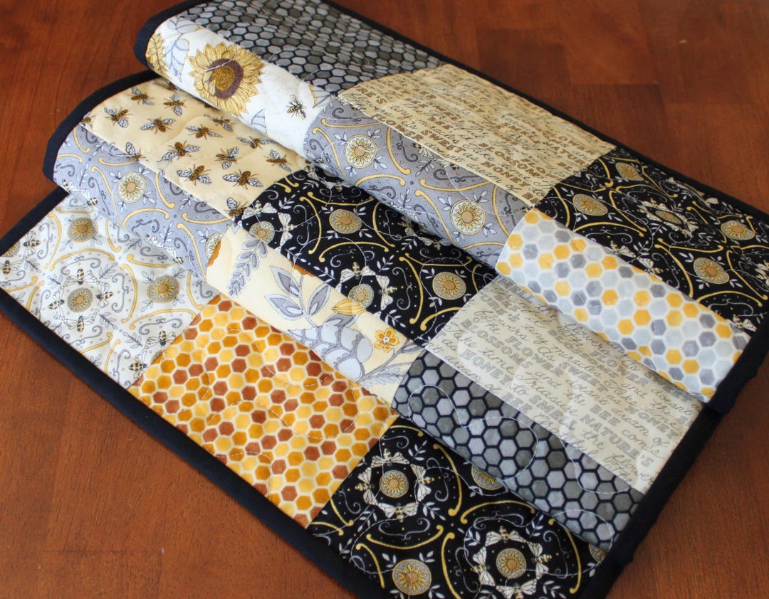 Quilted Bee Table Runner: Black, Yellow & Gray, 14x31.5 - Etsy