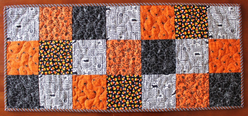 Halloween Table Runner, Candy Corn Table Runner, Quilted Halloween Table Runner, Orange Black Yellow White, Handmade Halloween Decor image 4