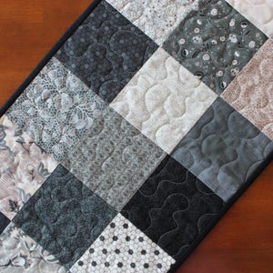 Black Table Runner, Gray Table Runner, Quilted Table Runner, Boudoir, Modern Table Runner, Black Gray Cream Dusty Rose