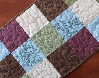 Brown Table Runner, Tree Table Runner, Sage Table Runner, Quilted Table Runner, Brown Green Cream Purple, Quilted Table Runner, Twiggy