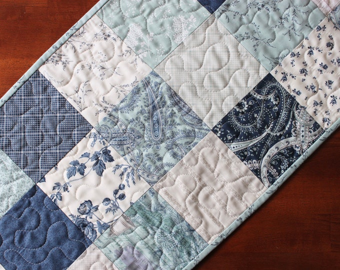 Navy Blue Table Runner, Vintage Style Table Runner, Blue Quilted Table
