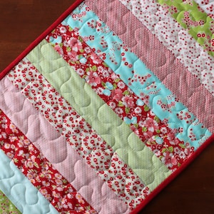 Spring Table Runner, Pink and Blue Table Runner, Easter, Floral Table Runner, Quilted Floral Table Runner