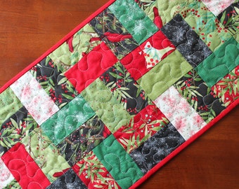 Christmas Table Runner, Poinsettia Table Runner, Snowflake Table Runner, Quilted Christmas Table Runner, Strip Table Runner, Red Green White