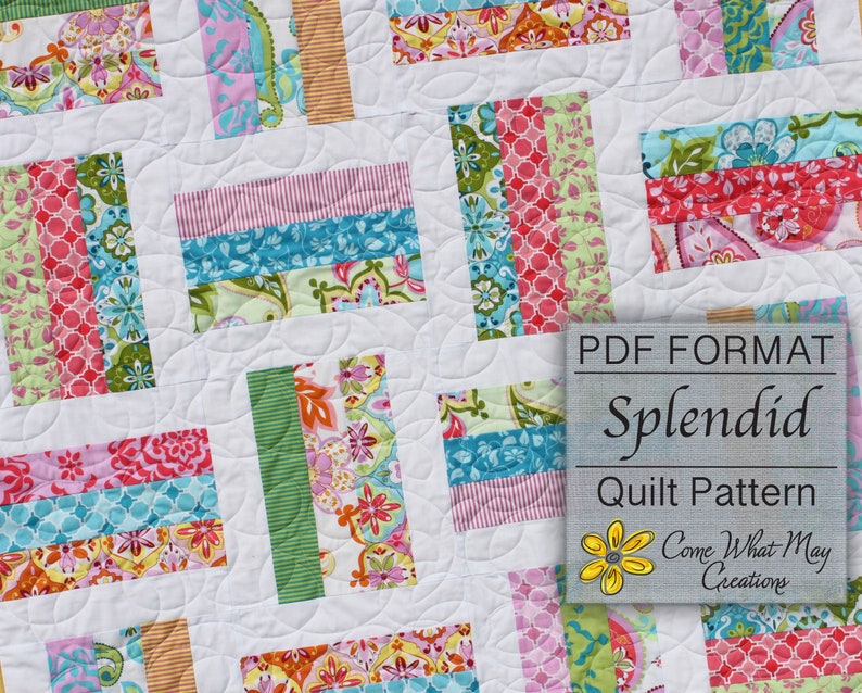 Baby Quilt Pattern, Jelly Roll Quilt Pattern, Lap Quilt Pattern, Beginner Quilt Pattern, Strip Quilt, Easy Quilt Pattern, Splendid, Basic image 1