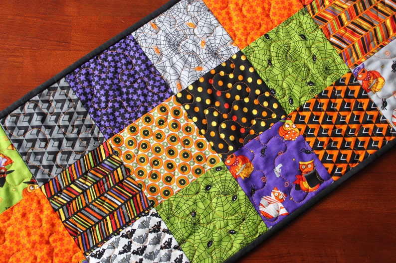 Quilted Halloween Centerpiece Quilted Orange Table Runner Halloween Table Runner Halloween Decoration Handmade Moda Midnight Masquerade