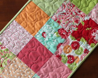 Spring Table Runner, Easter Table Runner, Aqua Table Runner, Floral, Orange Aqua Pink Table Runner