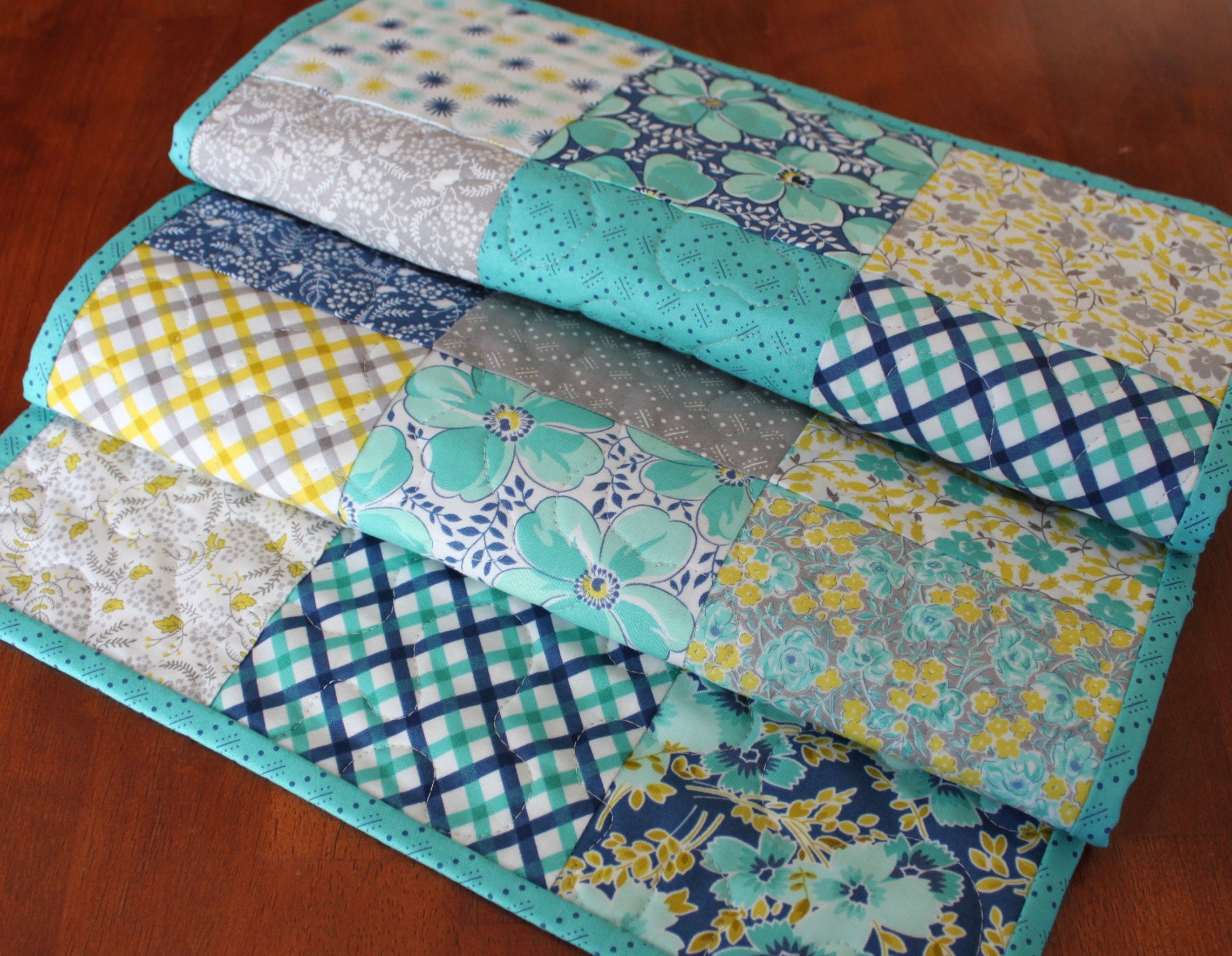 Spring Table Runner Aqua Table Runner Navy Blue Table Etsy