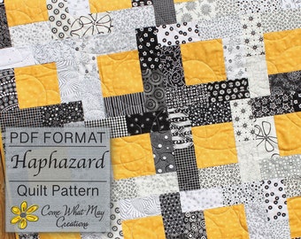 Baby Quilt Pattern, Lap Quilt Pattern, Scrap Quilt Pattern, Digital Quilt Pattern, Fat Quarter Pattern, Black and White Quilt, Haphazard