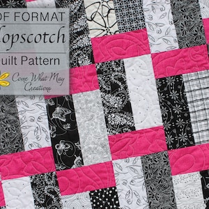 Baby Quilt Pattern, Lap Quilt Pattern, Scrap Quilt Pattern, Digital Quilt Pattern, Fat Quarter Pattern, Black and White Quilt, Hopscotch