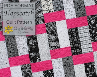Baby Quilt Pattern, Lap Quilt Pattern, Scrap Quilt Pattern, Digital Quilt Pattern, Fat Quarter Pattern, Black and White Quilt, Hopscotch