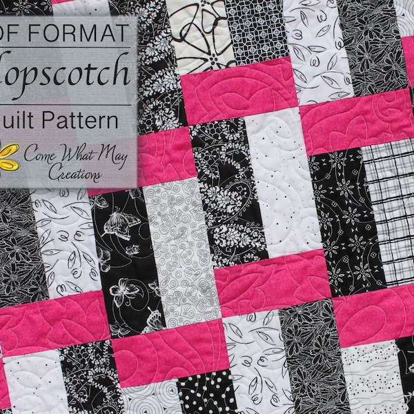 Baby Quilt Pattern, Lap Quilt Pattern, Scrap Quilt Pattern, Digital Quilt Pattern, Fat Quarter Pattern, Black and White Quilt, Hopscotch