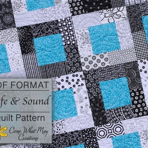 Baby Quilt Pattern, Lap Quilt Pattern, Scrap Quilt Pattern, Digital Quilt Pattern, Black White Quilt Pattern, Fat Quarter, Safe and Sound