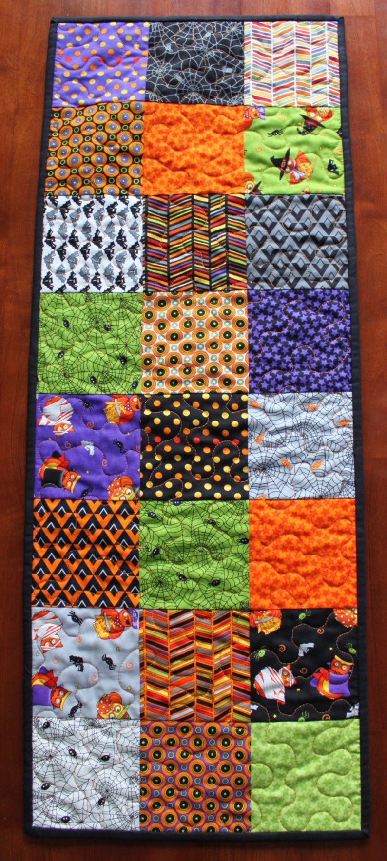 Quilted Halloween Centerpiece Quilted Orange Table Runner Halloween Table Runner Halloween Decoration Handmade Moda Midnight Masquerade