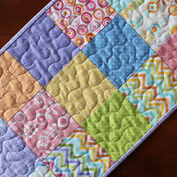 Easter Table Runner, Spring Table Runner, Pastel Table Runner, Easter Decor, Quilted Floral Table Runner, Pink Green Yellow, Handmade Easter