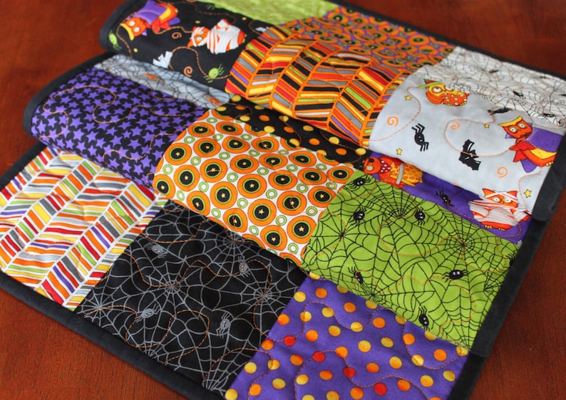 Quilted Halloween Centerpiece Quilted Orange Table Runner Halloween Table Runner Halloween Decoration Handmade Moda Midnight Masquerade