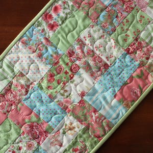 Spring Table Runner, Floral Table Runner, Easter Decor, Quilted, Pink Blue Green