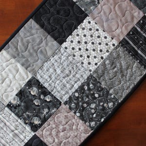Black Table Runner, Gray Table Runner, Quilted Table Runner, Boudoir, Modern Table Runner, Black Gray Cream Dusty Rose