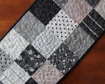 Black Table Runner, Gray Table Runner, Quilted Table Runner, Boudoir, Modern Table Runner, Black Gray Cream Dusty Rose