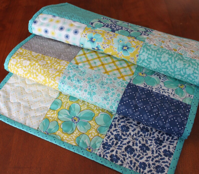 Spring Table Runner Aqua Table Runner Navy Blue Table Etsy