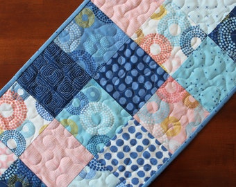 Blue Table Runner, Quilted Pink Table Runner, Modern Table Runner, Navy Blue Table Runner